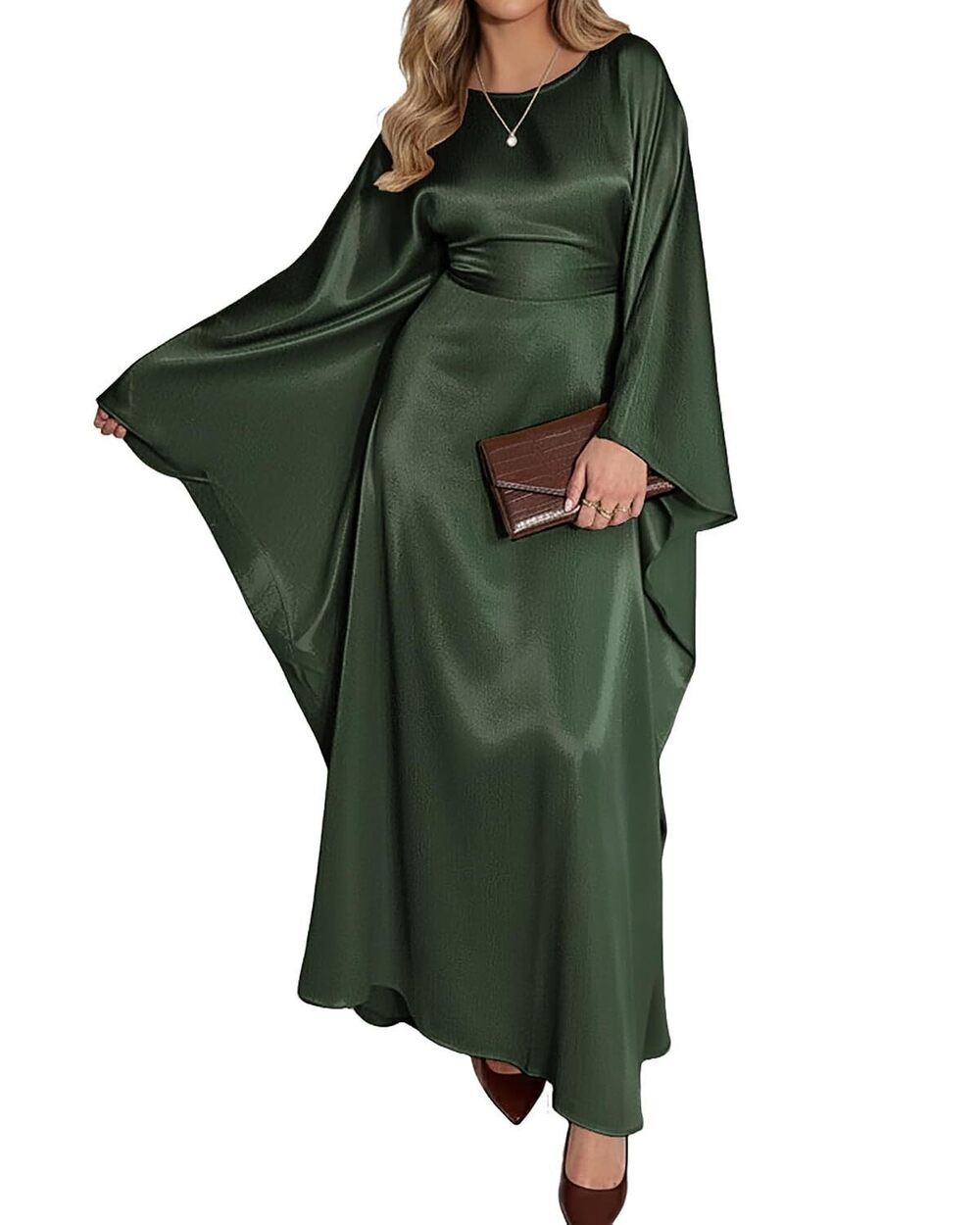 Kaftan Dress Plus Size Women Green Satin Moo Moo